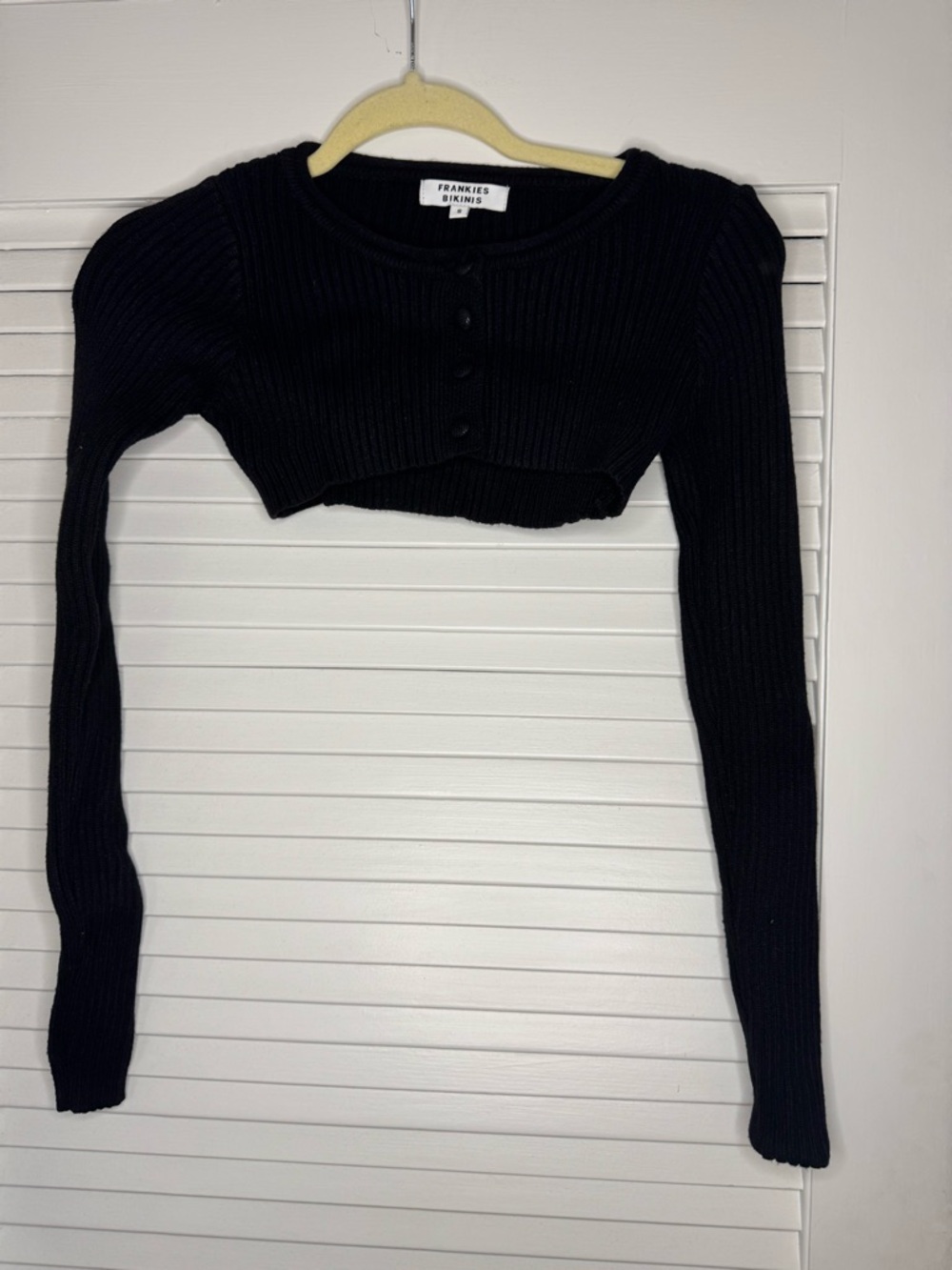 Frankie's Bikinis Black Ribbed Cropped Button-Up Cardigan